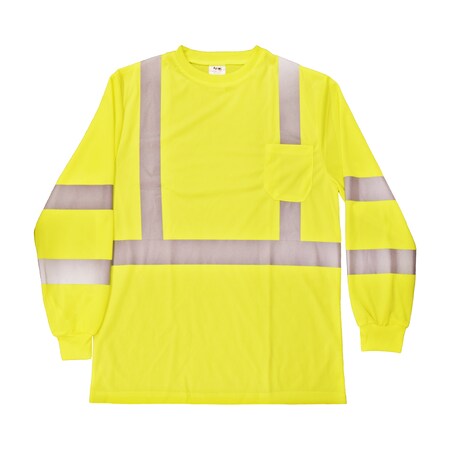 Azusa Safety Male Hi-Vis Long Sleeve T-Shirt, Type R, Lime, 4X-Large LSTL